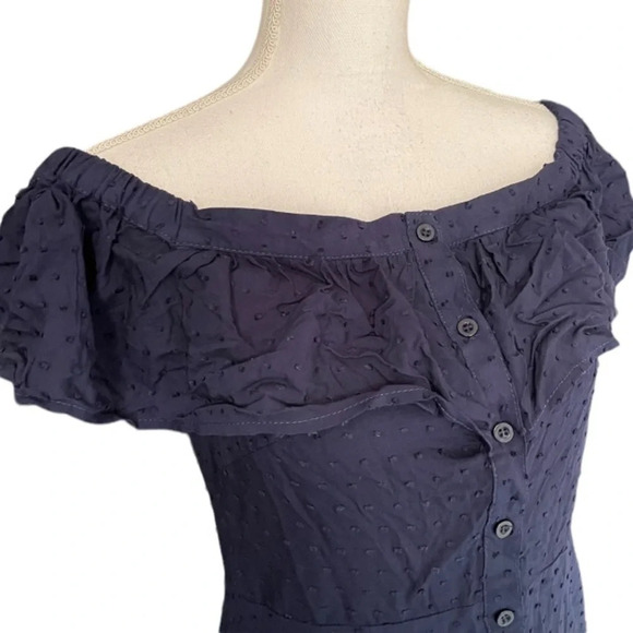 URBAN Outfitters button down ruffle swiss dot boho off the shoulder mini dress - Picture 6 of 13